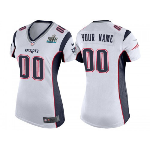 Custom Nfl Jersey, Women New England Patriots White Super Bowl LII Bound Game Customized Jersey
