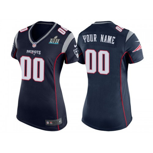 Custom Nfl Jersey, Women New England Patriots Navy Super Bowl LII Bound Game Customized Jersey