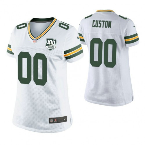 Custom Nfl Jersey, Women Green Bay Packers White 100th Anniversary Game Customized Jersey