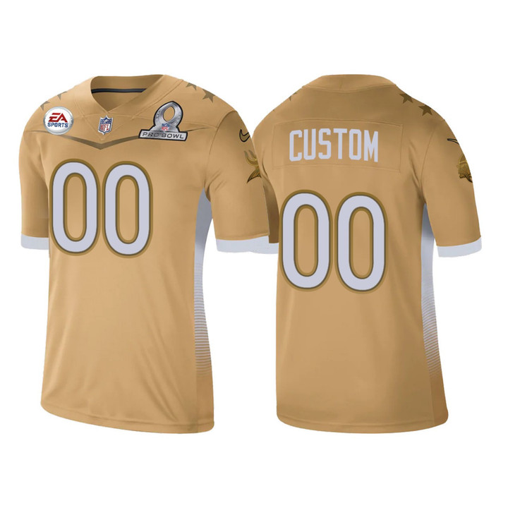 Custom Nfl Jersey, Men's Minnesota Vikings Custom Gold 2021 NFC Pro Bowl Game Jersey