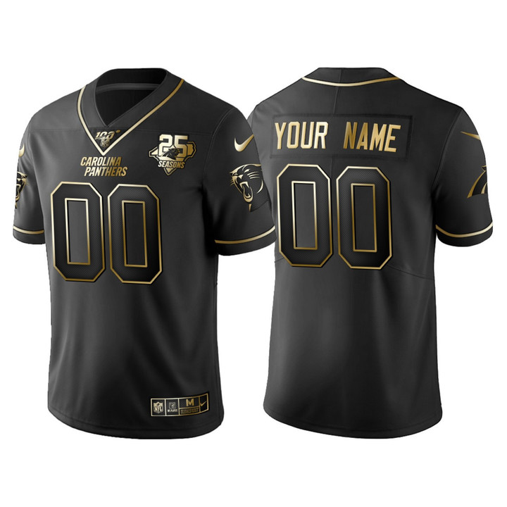 Custom Nfl Jersey, Men's Carolina Panthers #00 Custom 100th Season Black Gold Logo Jersey