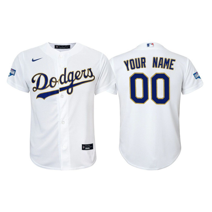Dodger Jersey Custom, Custom Los Angeles Dodgers #00 White Gold Youth Jersey 2021 Gold Program Replica