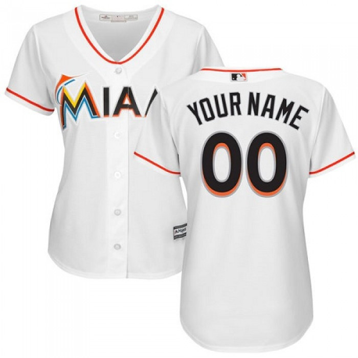 Women's Custom Miami Marlins White Home Cool Base Jersey