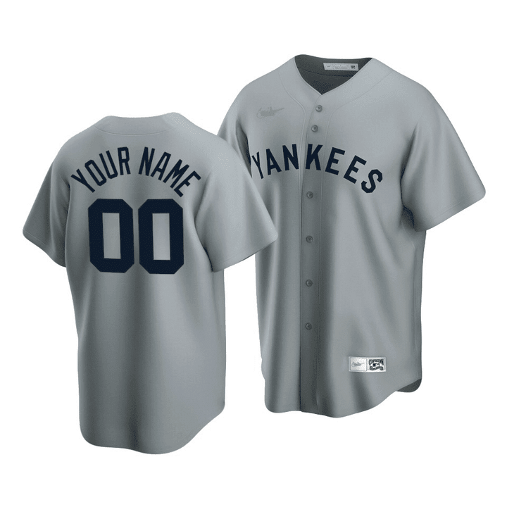 Customized Yankees Jersey, Men's New York Yankees Custom #00 Cooperstown Collection Gray Road Jersey
