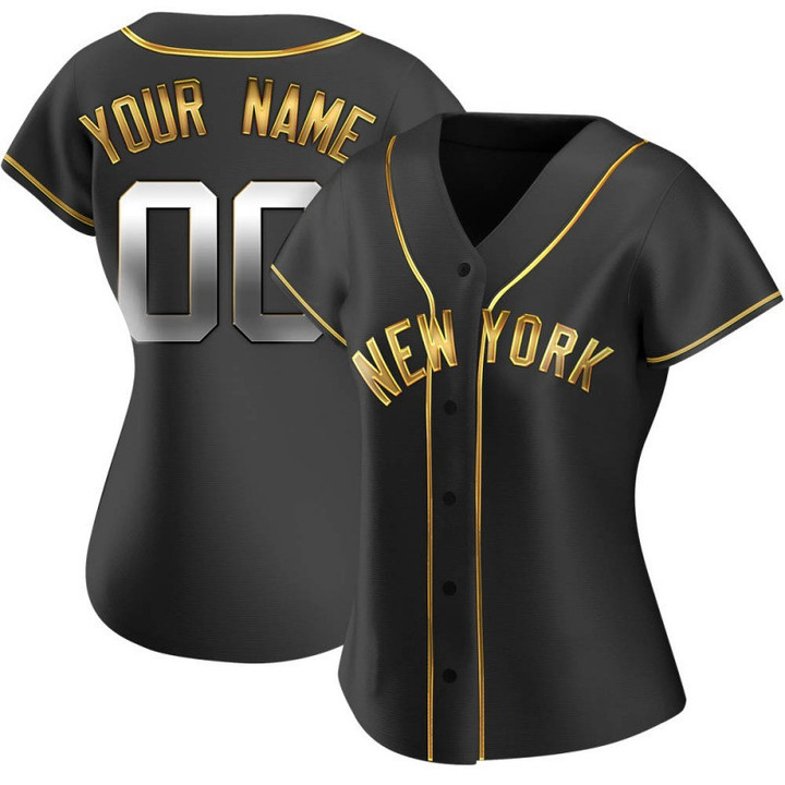 Customized Yankees Jersey, Custom Women'S New York Yankees Alternate Jersey - Black Golden Replica