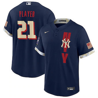 Customized Yankees Jersey, Men's New York Yankees Navy 2021 All-Star Game Custom Replica Jersey