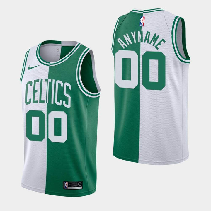 Men's Boston Celtics #00 Custom White Green Split Jersey