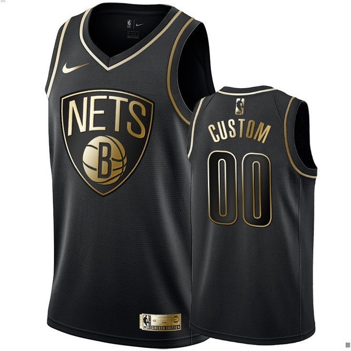 Men's Brooklyn Nets Custom #00 Swingman Golden Edition Black Jersey