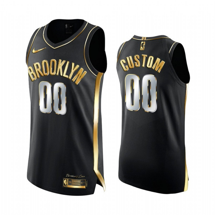Men's Brooklyn Nets Custom #00 2020-21 Golden Edition Black 2X Champs  Jersey