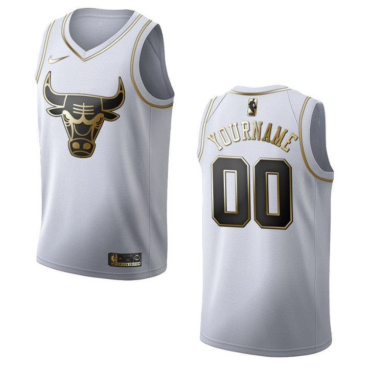 Men's Chicago Bulls #00 Custom Golden Edition Jersey - White , Basketball Jersey