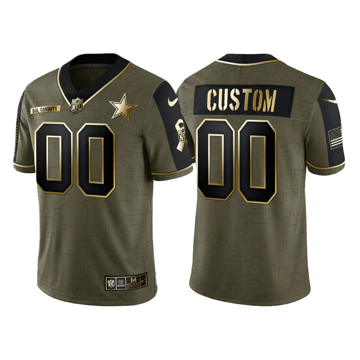 Custom Nfl Jersey, Custom #00 Dallas Cowboys 2021 Salute To Service Golden Limited Jersey - Olive