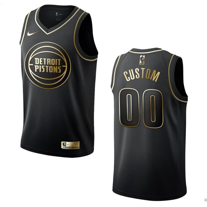 Men's Detroit Pistons #00 Custom Golden Edition Jersey - Black , Basketball Jersey