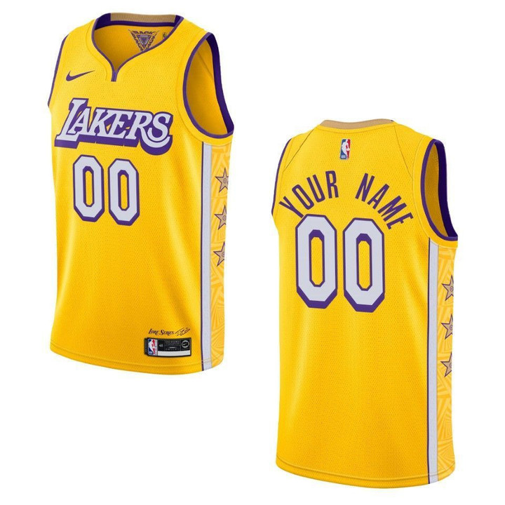 Customize Lakers Jersey, 2019-20 Youth's Los Angeles Lakers #00 Custom City Edition Swingman Jersey - Yellow