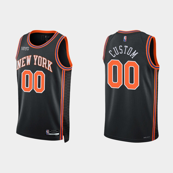 Custom Knicks Jersey, New York Knicks #00 Custom 2021-22 NBA 75th Anniversary City Black Jersey