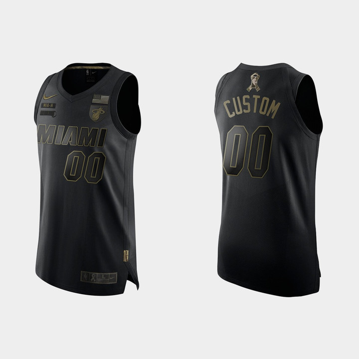 Custom Miami Heat Jersey, Miami Heat Custom #00 2020 Salute To Service  Black Jersey