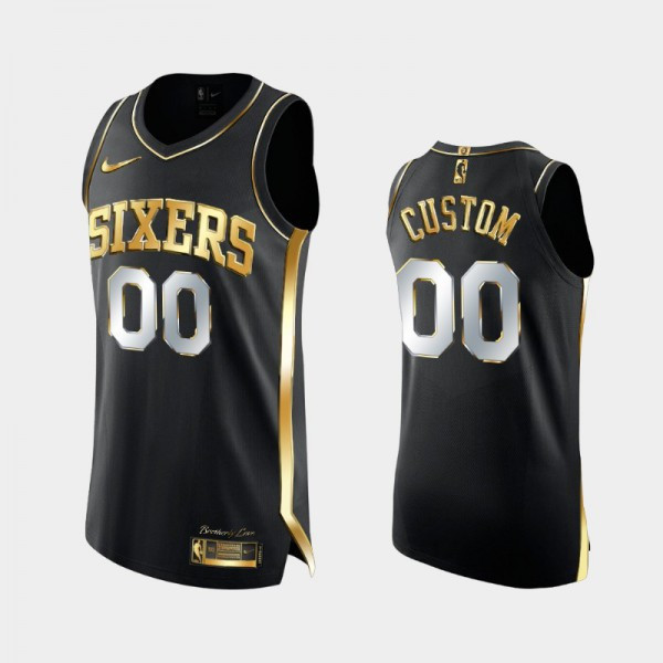 Mens #00 Black Men Custom Golden Edition 3X Champs  Philadelphia 76ers Golden  Jerseys