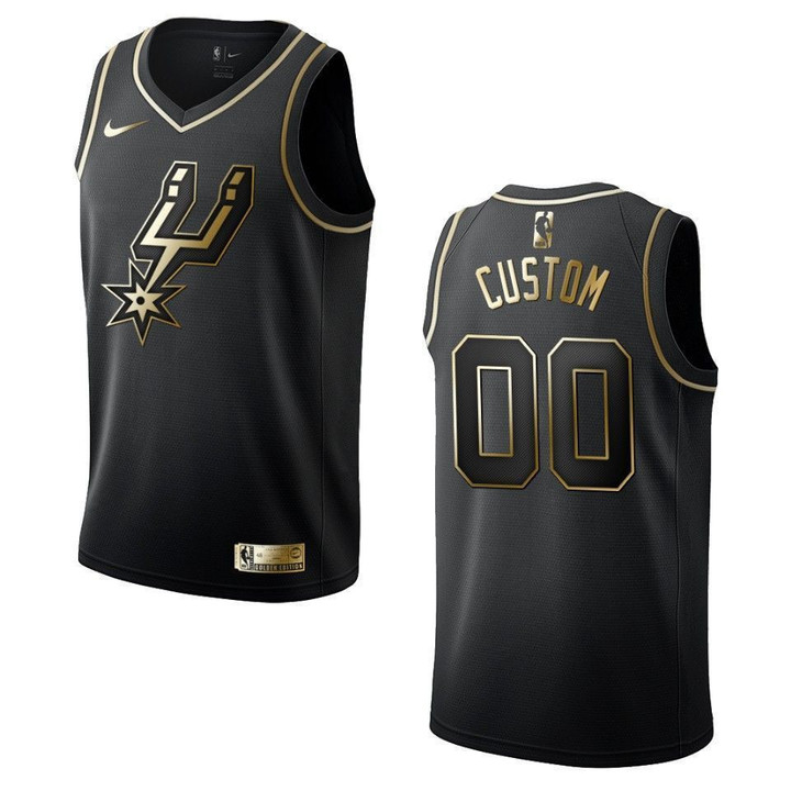 Men's San Antonio Spurs #00 Custom Golden Edition Jersey - Black , Basketball Jersey