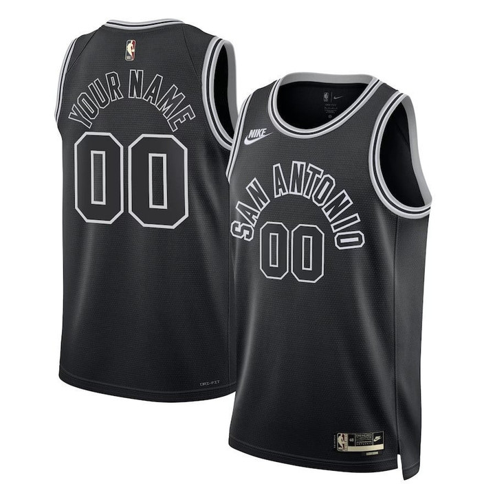 Custom #00 San Antonio Spurs Classic Edition Swingman Jersey - Black/Flt Silver 2022-23 - Youth