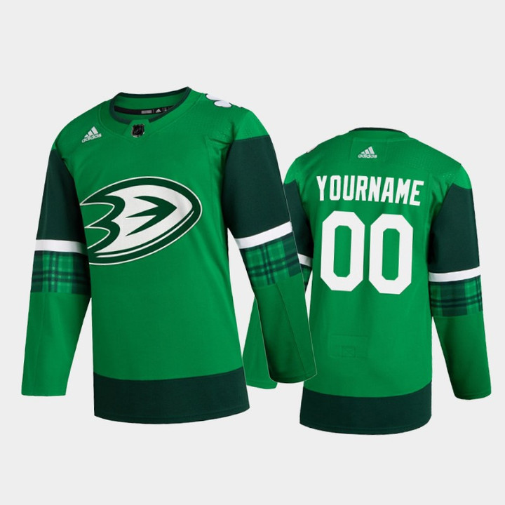 Men's Anaheim Ducks Custom #00 2020 St. Patrick's Day  Player Jersey Green