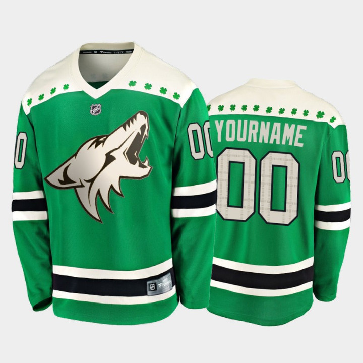 Custom #00 Arizona Coyotes 2020 St. Patrick's Day Player Jersey Green - Youth