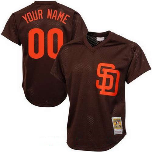 Custom Padres Jersey, Men's San Diego Padres Brown Mesh Batting Practice Throwback Majestic Cooperstown Collection Custom Baseball Jersey, Padres Jackie Robinson Jersey