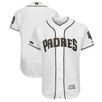 Custom Padres Jersey, Men's San Diego Padres Majestic White 2018 Memorial Day Collection Flex Base Team Custom Jersey, Padres Jackie Robinson Jersey