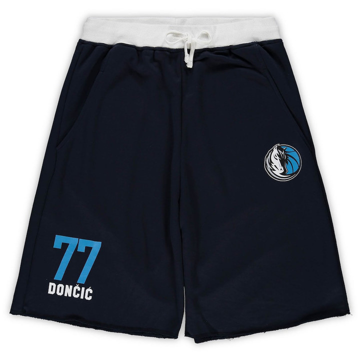 Luka Doncic Dallas Mavericks Majestic Big & Tall French Terry Name & Number Shorts - Navy