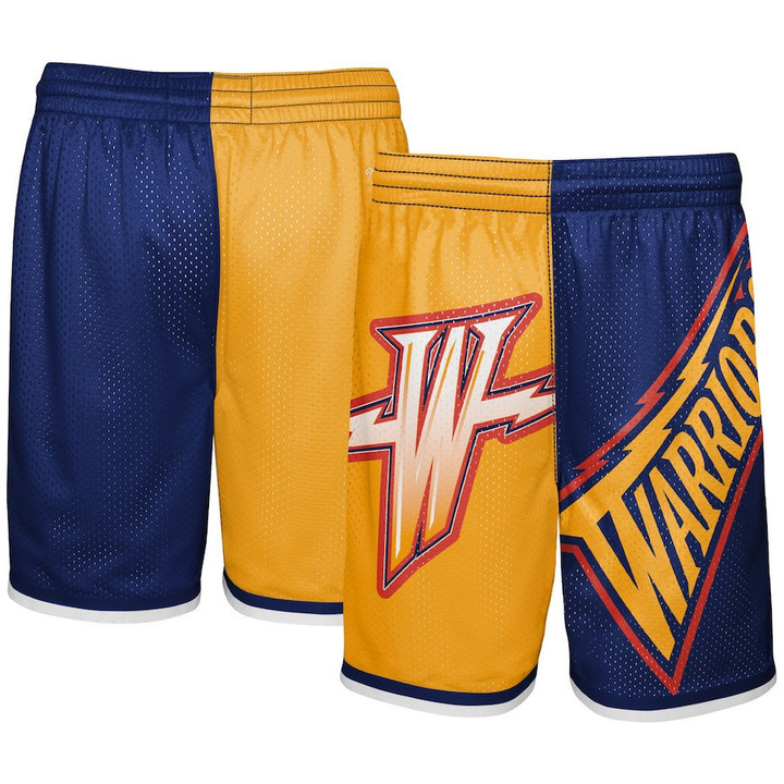 Golden State Warriors  Youth Hardwood Classics Big Face 5.0 Shorts - Gold/Navy