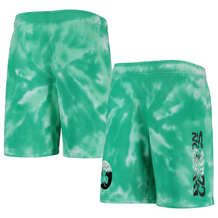 Boston Celtics Youth Santa Monica Tie-Dye Shorts - Kelly Green