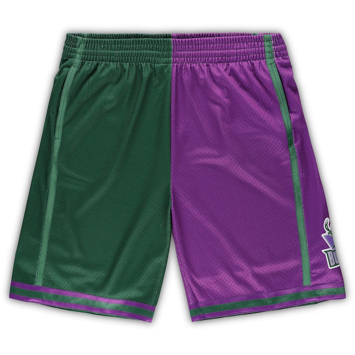 Milwaukee Bucks  Big & Tall Hardwood Classics Split Swingman Shorts - Green/Purple