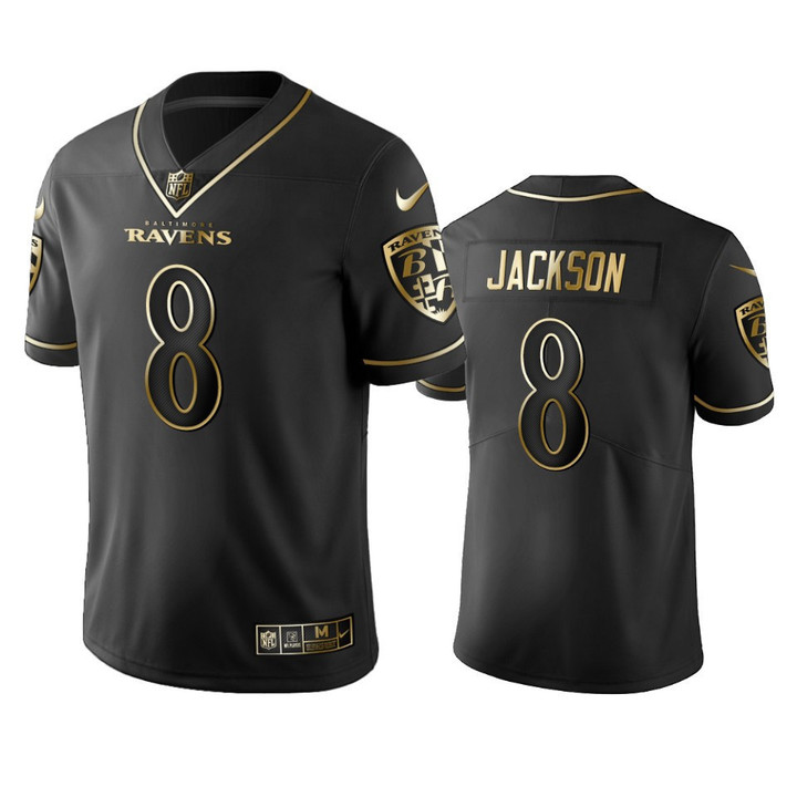 Men's NFL 100 Lamar Jackson Baltimore Ravens Black Golden Edition Vapor Untouchable Limited Jersey -