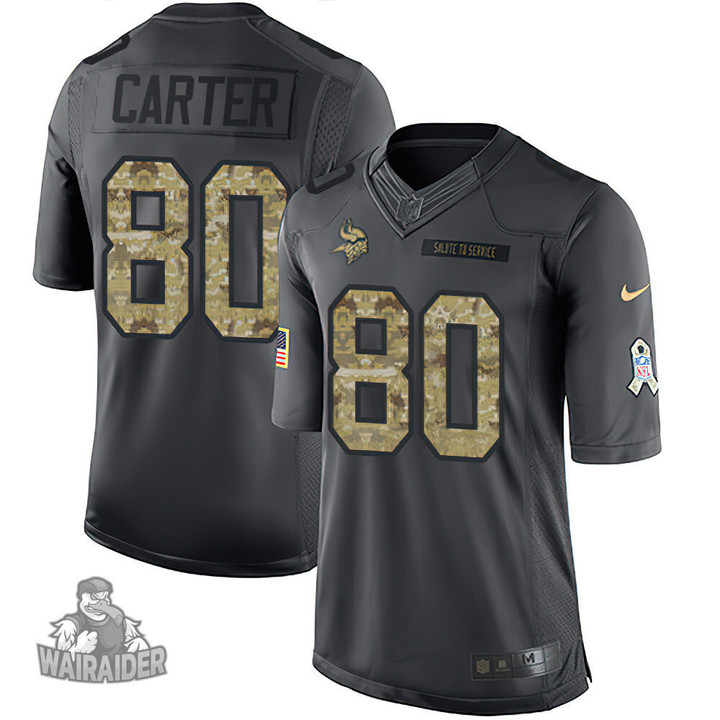 Men's   Minnesota Vikings #80 Cris Carter Black Anthracite 2016 Salute To Service Stitched NFL Limited Jersey