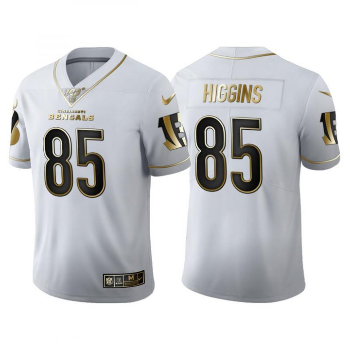 Men's Cincinnati Bengals Tee Higgins White 2020 Draft Golden Edition Jersey
