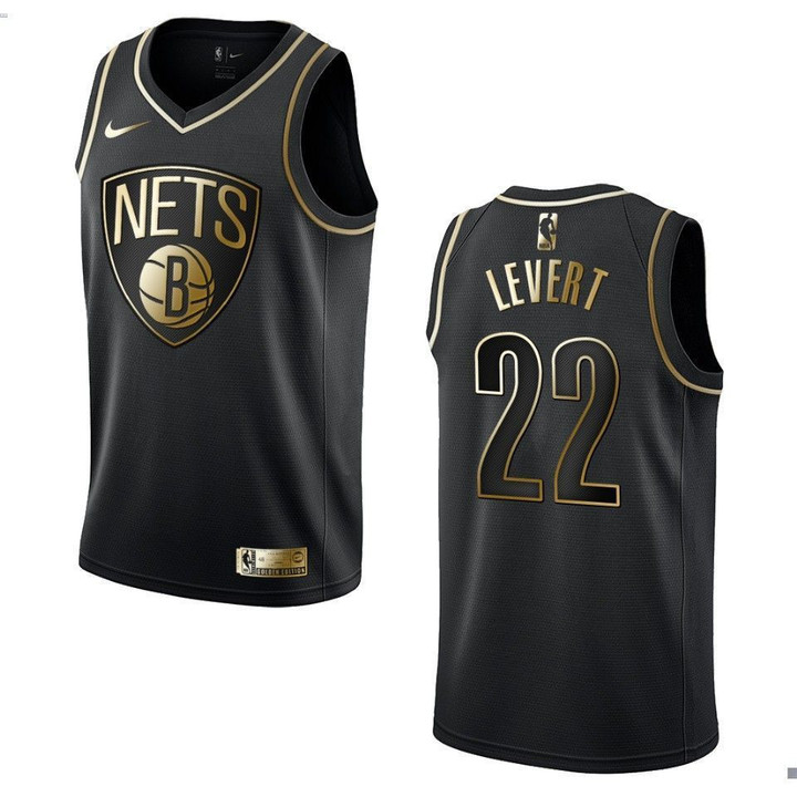 Men's   Brooklyn Nets #22 Caris LeVert Golden Edition Jersey - Black , Basketball Jersey