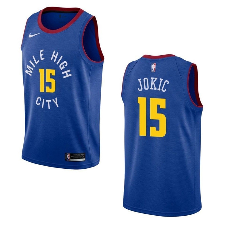 Men's   Denver Nuggets #15 Nikola Jokic Statet Swingman Jersey - Blue , Basketball Jersey
