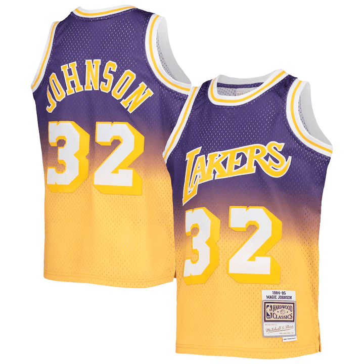 Youth's  Magic Johnson Los Angeles Lakers Mitchell & Ness  1984-85 Hardwood Classics Fadeaway Swingman Jersey - Purple/Gold