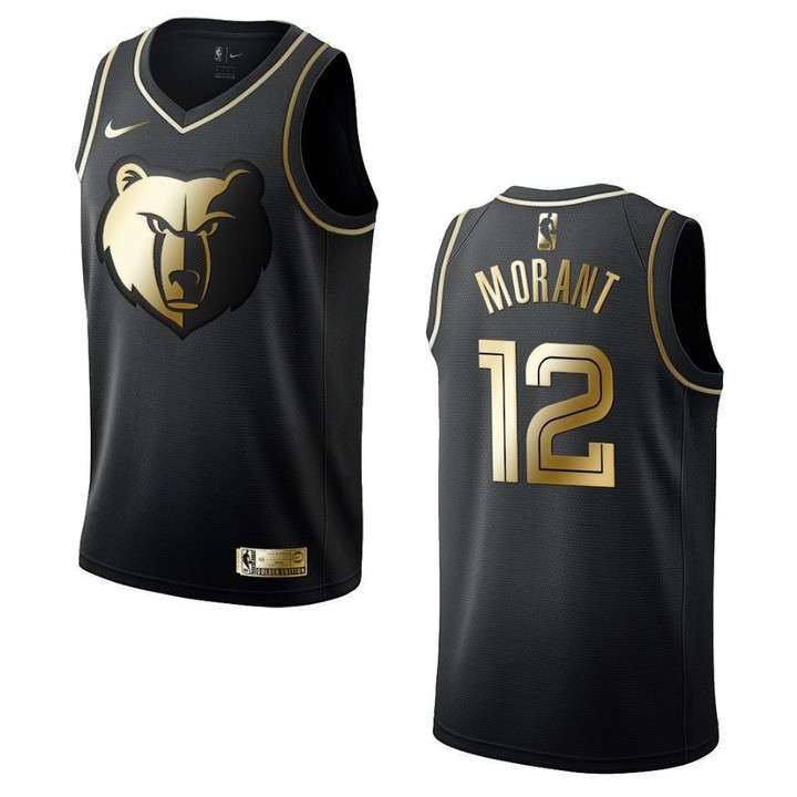 Men's   Memphis Grizzlies #12 Ja Morant Golden Edition Jersey - Black , Basketball Jersey