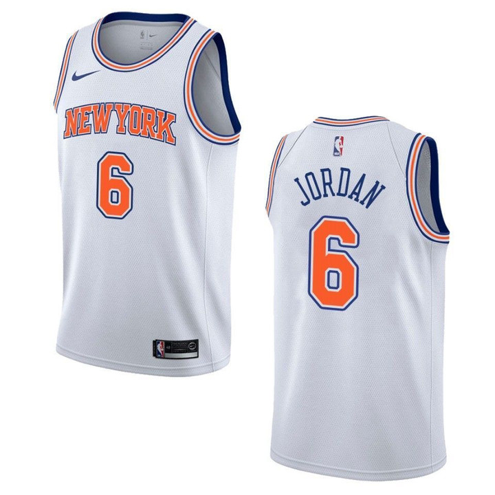 Men's   New York Knicks #6 DeAndre Jordan Statet Swingman Jersey - White , Basketball Jersey