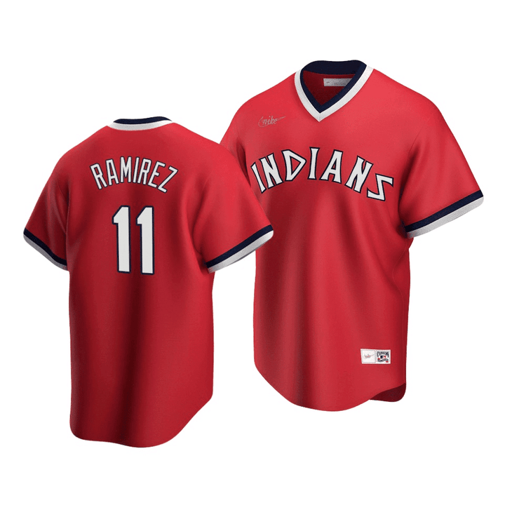 Men's   Cleveland Guardians Jose Ramirez #11 Cooperstown Collection Red Road Jersey , MLB Jersey
