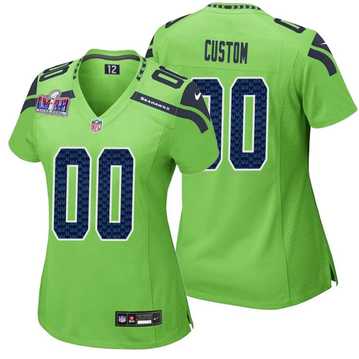 Women Custom Neon Green Seattle Seahawks Super Bowl LVIII Alternate Game Jersey – Replica