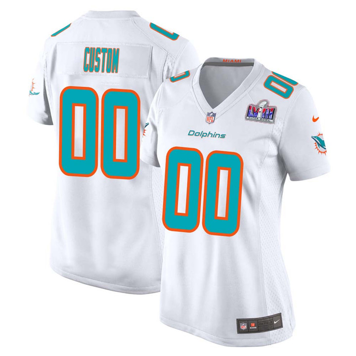 Custom Miami Dolphins Super Bowl LVIII Away Game Player Limited Jersey for Women – White – Replica