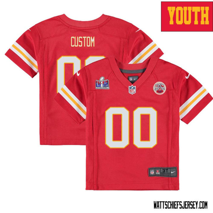 Custom Kanas City Chiefs Super Bowl LVIII Home Game Jersey for Youth – Red – Replica