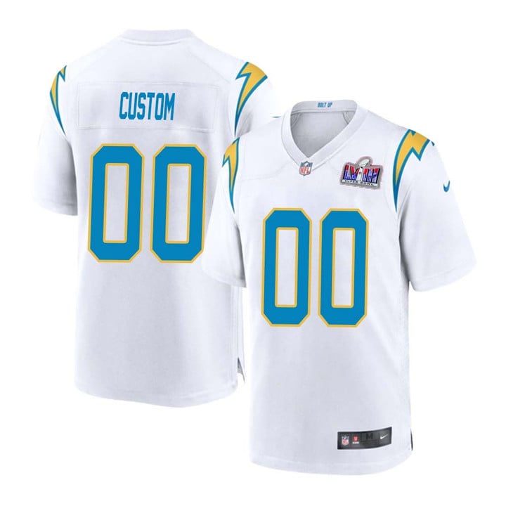 Men Custom White Los Angeles Chargers Super Bowl LVIII Game Jersey – Replica