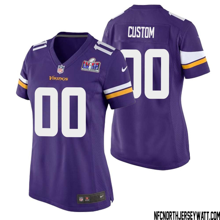 Custom Women Minnesota Vikings Super Bowl LVIII Game Jersey – Court Purple – Replica