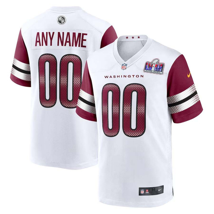 Custom Men Washington Commanders Super Bowl LVIII Away Game Custom Player Jersey – White – Replica