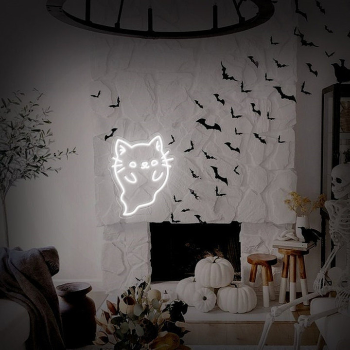 Ghost cat Neon sign, Fully Body Ghost Cat Neon sign, Cute Animal neon sign, Halloween neon sign