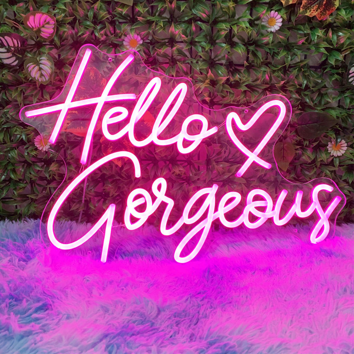 Hello Gorgeous Neon Sign, Hello Gorgeous, Custom Neon Sign,  Wedding Neon Sign, Party Sign, Shop Signage, Neon Sign Art, Personalized Gifts