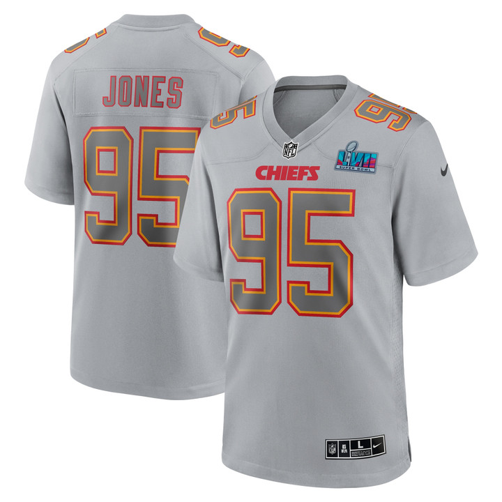 Men's Chris Jones Kansas City Chiefs Super Bowl LVII Patch Atmosphere Fashion Game Jersey - Gray