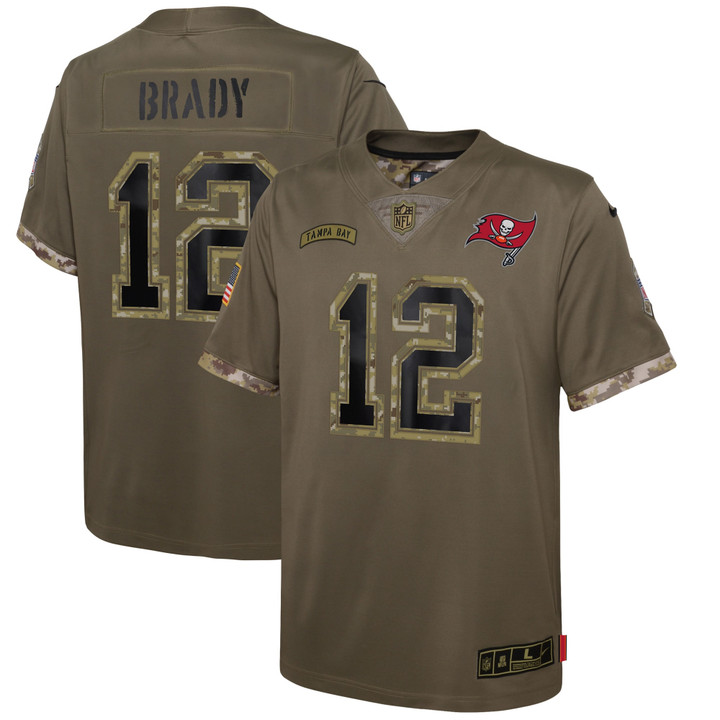 Tom Brady Tampa Bay Buccaneers Youth 2022 Salute To Service Player Limited Jersey - Olive