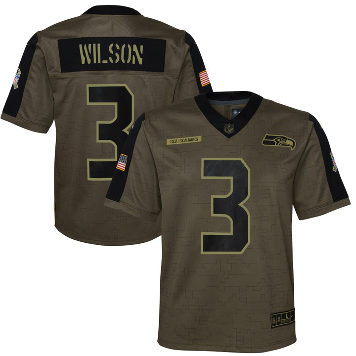 Russell Wilson Seattle Seahawks Youth 2021 Salute To Service Game Jersey - Olive
